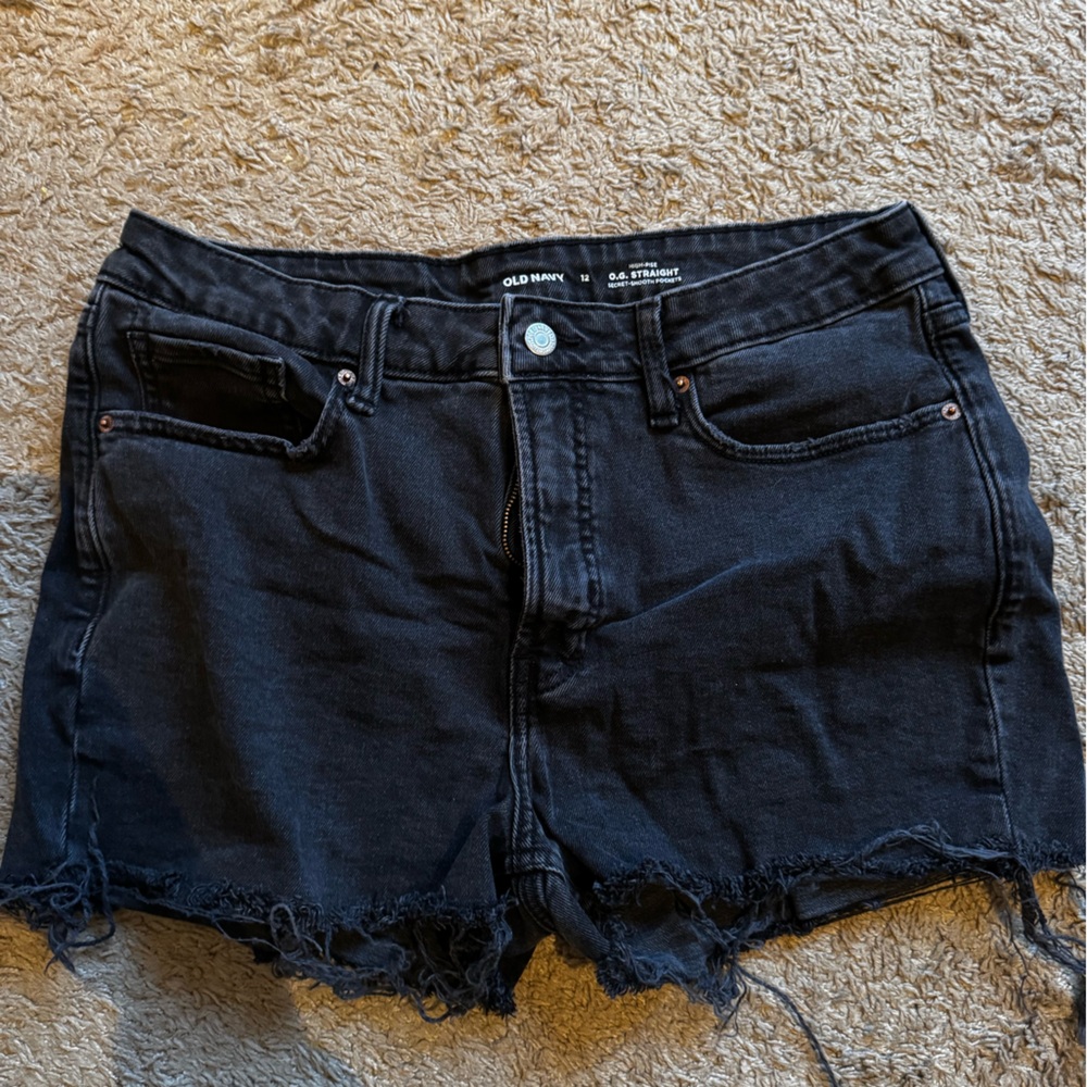 Black Denim Frayed Hem Shorts